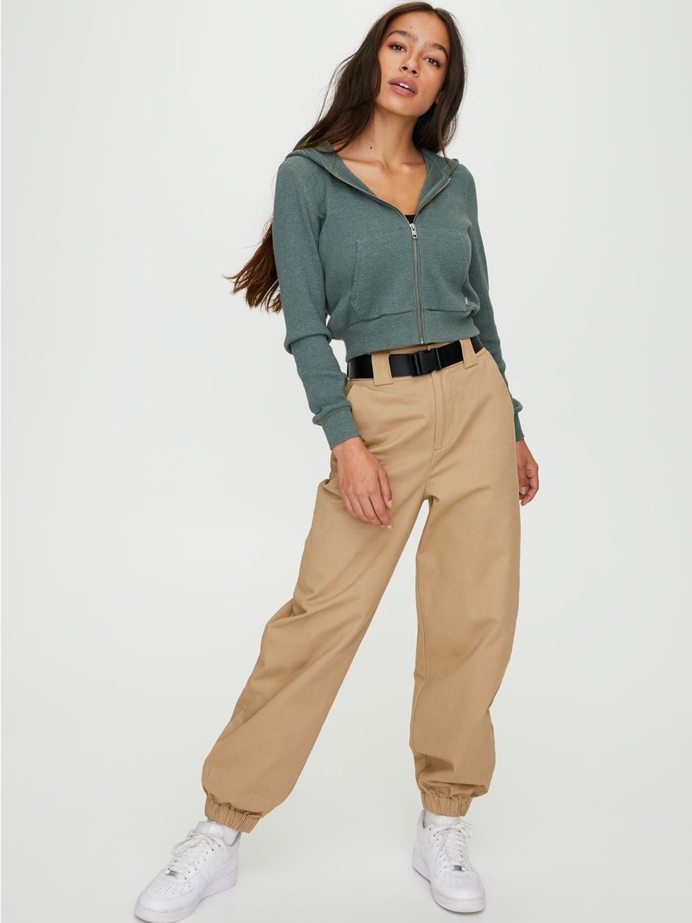 TNA Beige High-Rise Elastic Cuff Joggers